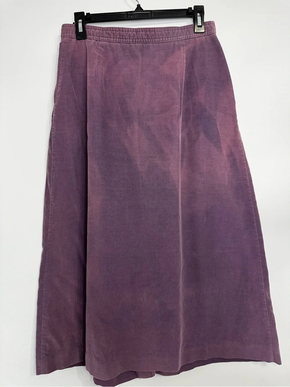 Vintage Button-Front Corduroy Midi Skirt - Purple
